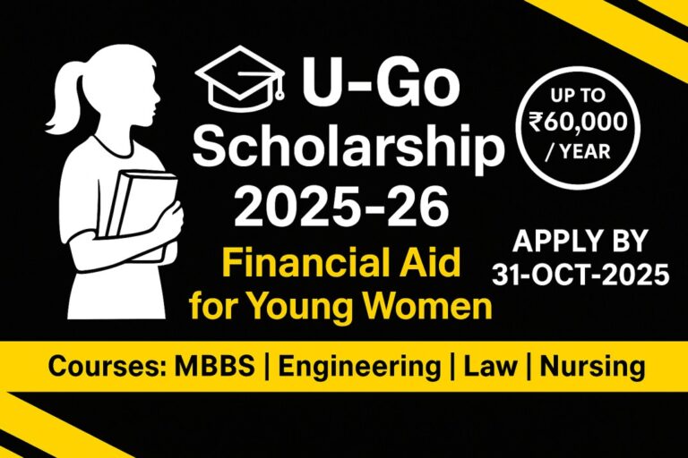 భారతీయ యువతుల కోసం ₹60,000 స్కాలర్షిప్ U-Go స్కాలర్షిప్ ప్రోగ్రామ్ 2025-26 ద్వారా ప్రొఫెషనల్ కోర్సులు చేస్తున్న భారతీయ యువతులకు సంవత్సరానికి ₹60,000 వరకు స్కాలర్షిప్