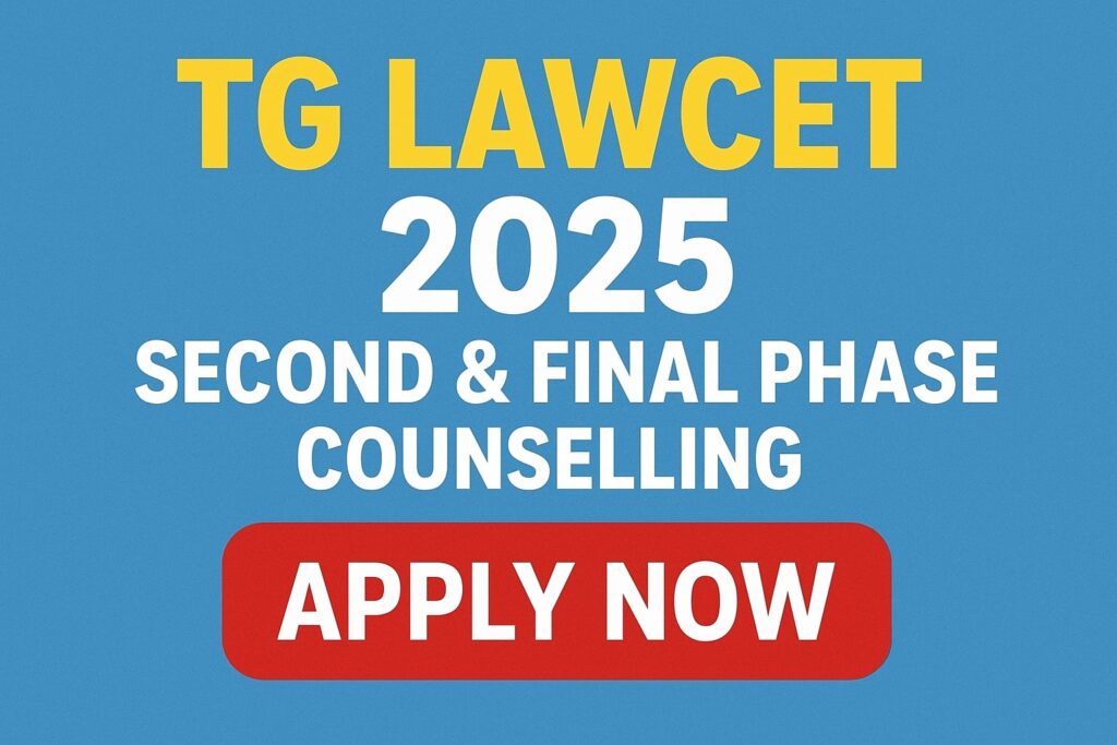 TG LAWCET: Second Phase Counselling Notification Telangana TG LAWCET 2025 second and final phase web counselling schedule in Telugu, showing key dates, eligibility, certificates, and fee details.