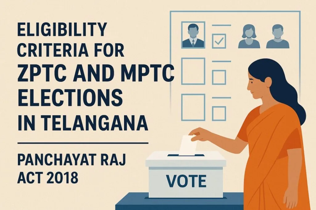 Eligibility, disqualification, and reservation rules for ZPTC and MPTC elections under Telangana Panchayat Raj Act 2018