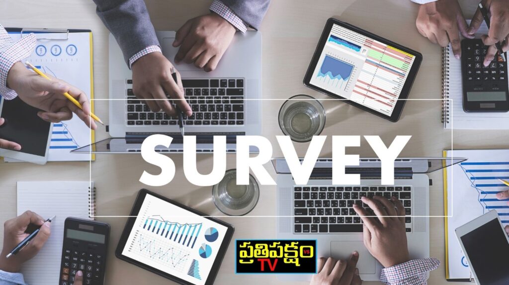 Election Surveys Exposed: How Paid Surveys Mislead Voters “Canva-created survey illustration showing people analyzing data charts, graphs, and statistics on laptops and tablets – Prathipaksham TV.”