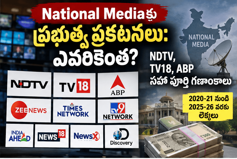National Mediaకు ప్రభుత్వ ప్రకటనలు: NDTV, TV18.. ఎవరికెంత? National Mediaకు ప్రభుత్వ ప్రకటనలు NDTV TV18 ABP