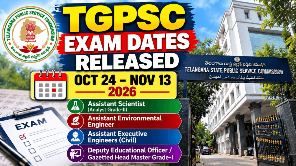 TGPSC Exam Schedule 2026: పరీక్షల తేదీలు విడుదల TGPSC Exam Dates 2026 Released – October 24 to November 13
