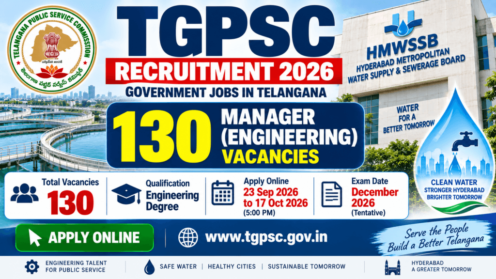 TGPSC Recruitment 2026: 130 Manager Engineering Jobs TGPSC Recruitment 2026 130 Manager Engineering Vacancies