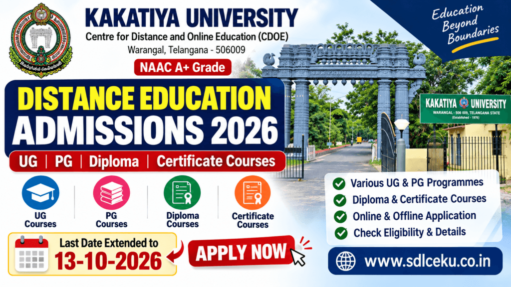 Kakatiya University Distance Education Admissions 2026 Kakatiya University Distance Education Admissions 2026